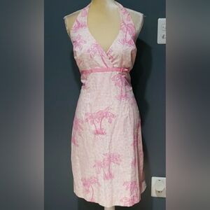 Lilly Pulitzer Vintage White Label Giraffe Palm Tree Halter Shift Dress Sz 12